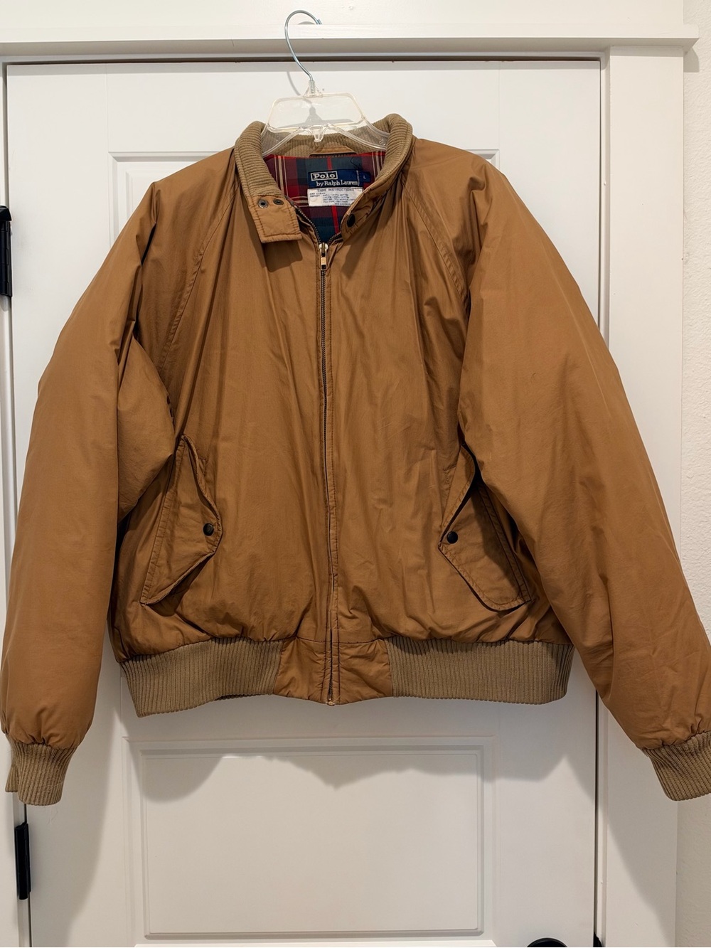 Ralph Lauren Vintage Men's Caramel/Tan Plaid Lined Puff Bomber Jacket